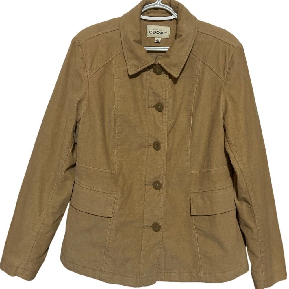 Cherokee Brand Women's Beige Corduroy Button Front Jacket Lightly Quilted Size L